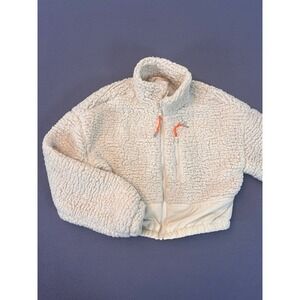 BP. Nordstrom Womens Sz Sm Ivory Faux Fur Full Zip Hoodie Jacket Orange Zipper